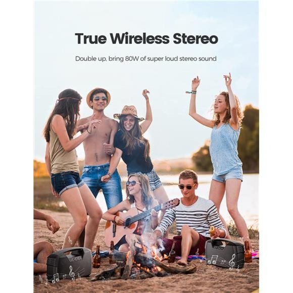 IPX7 Waterproof Bluetooth Speaker, 40W Portable Wireless Speaker with Subwoofer - Picture 4 of 5